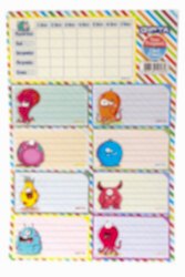 Gıpta-Boys Ders Programı Okul Etiket 3 Yaprak 16 x 24 cm Sevimli Karakterler - Gıpta